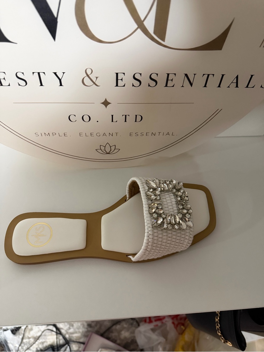 Women's Ivory Embellished Slide Sandal - Brand: (unspecified)